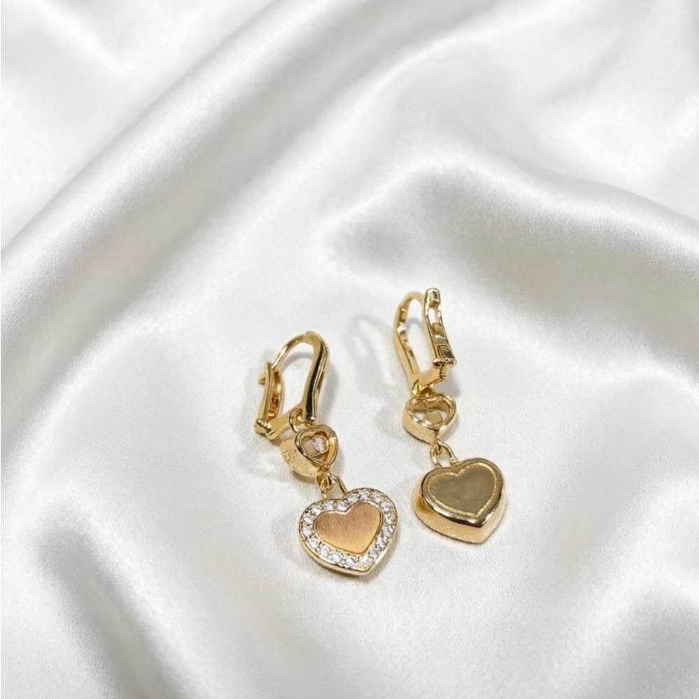 Chopard Gold Heart Drop Earrings with Crystal Halo Accent